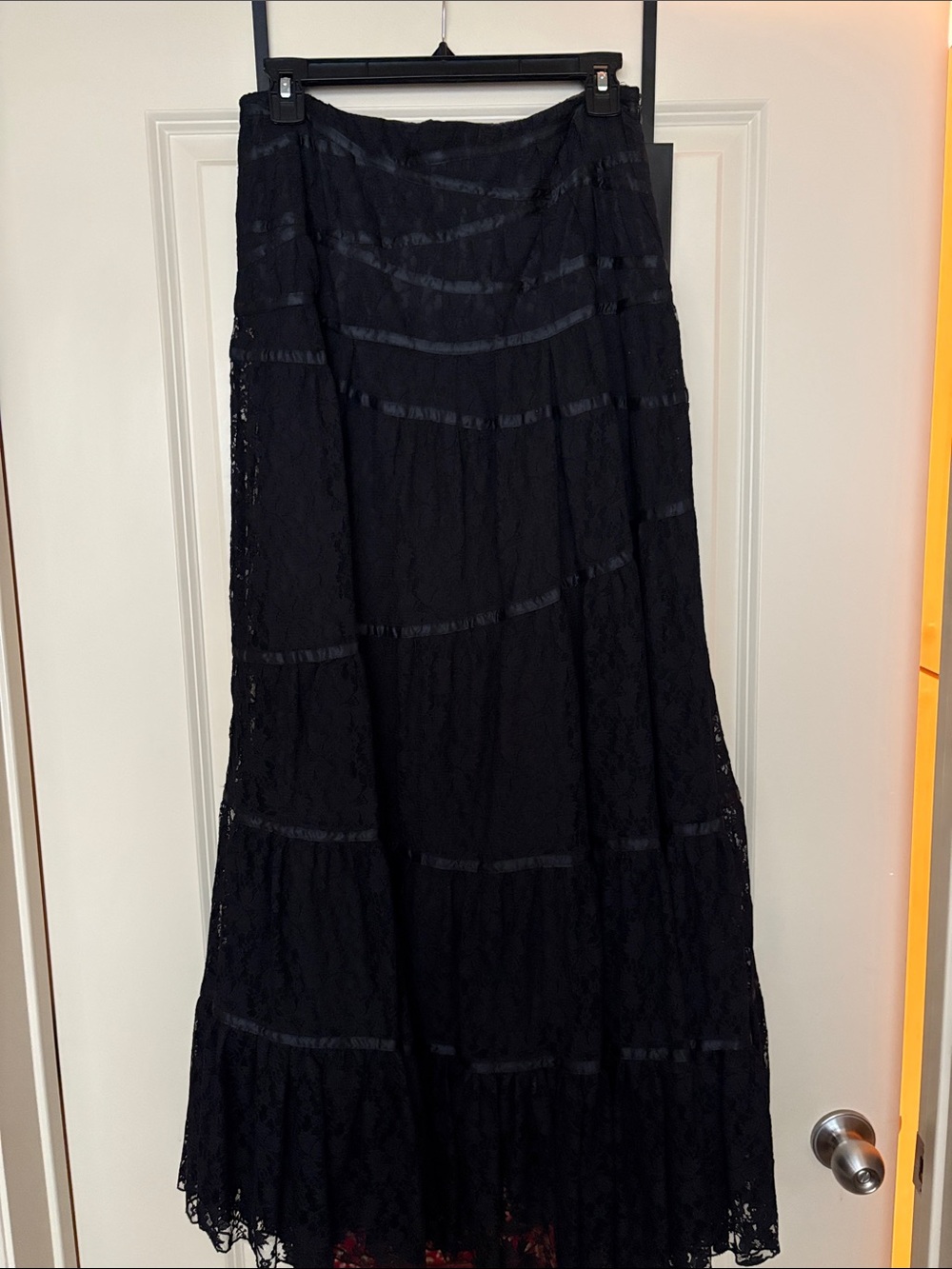bebe Black Lace Tiered Maxi Skirt